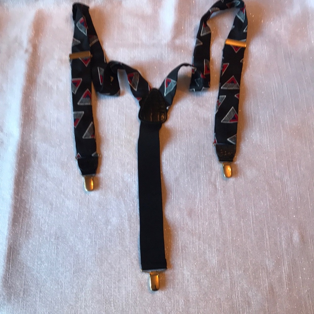 CAS GERMANY Men's Black triangle shape design Suspenders Braces X Shape 4 Clips